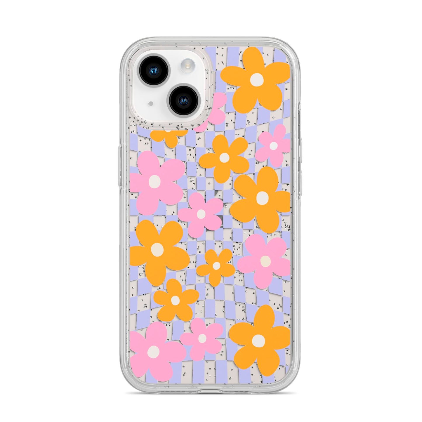 Retro Check Floral iPhone 14 Glitter Tough Case Starlight