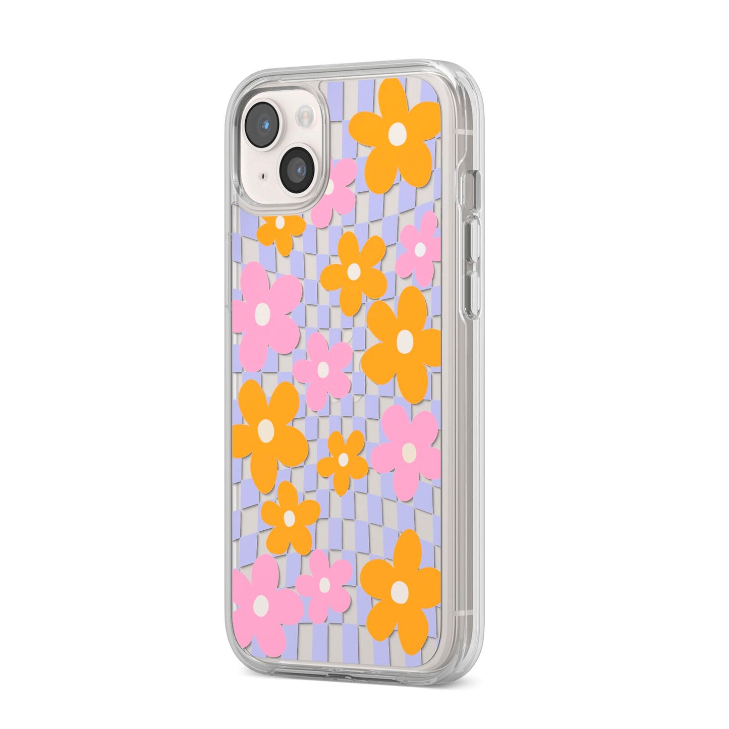 Retro Check Floral iPhone 14 Plus Clear Tough Case Starlight Angled Image