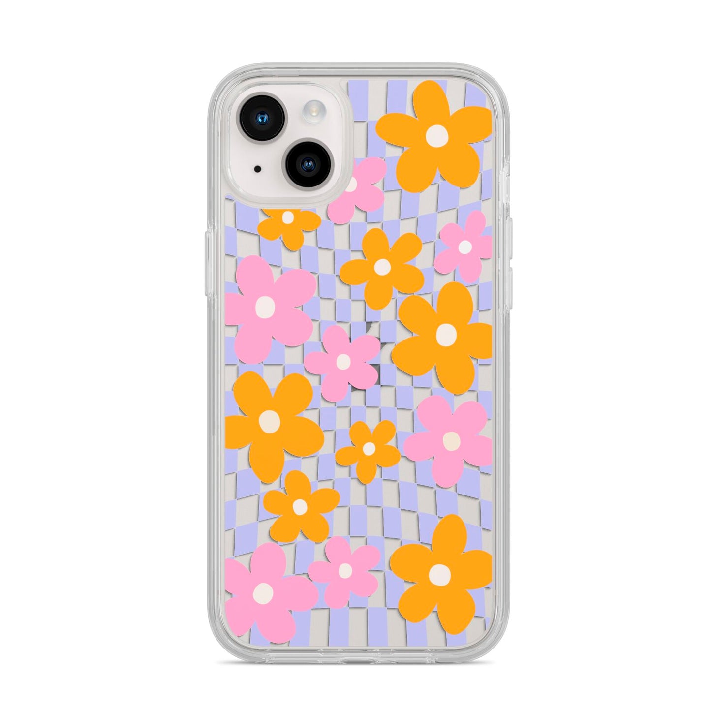 Retro Check Floral iPhone 14 Plus Clear Tough Case Starlight
