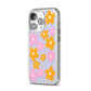 Retro Check Floral iPhone 14 Pro Clear Tough Case Silver Angled Image