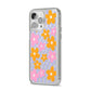 Retro Check Floral iPhone 14 Pro Max Clear Tough Case Silver Angled Image