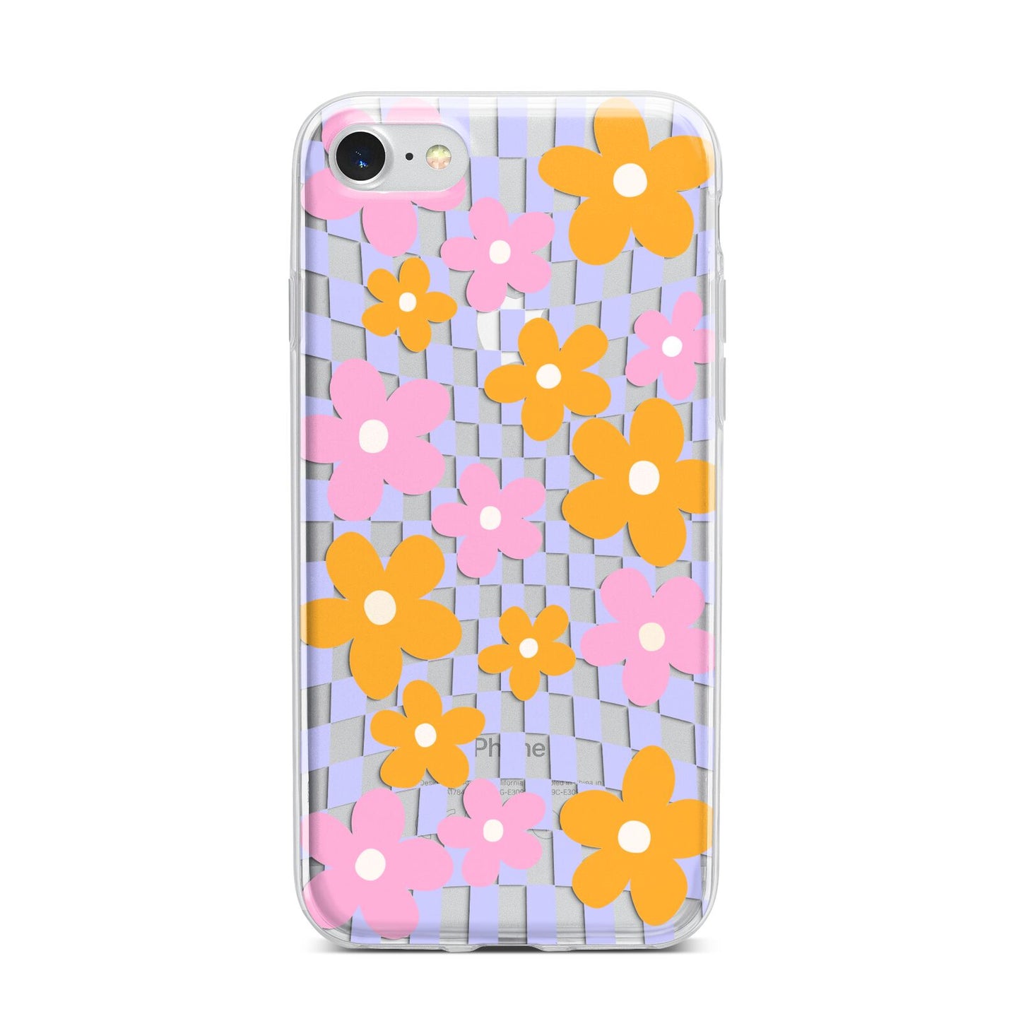Retro Check Floral iPhone 7 Bumper Case on Silver iPhone