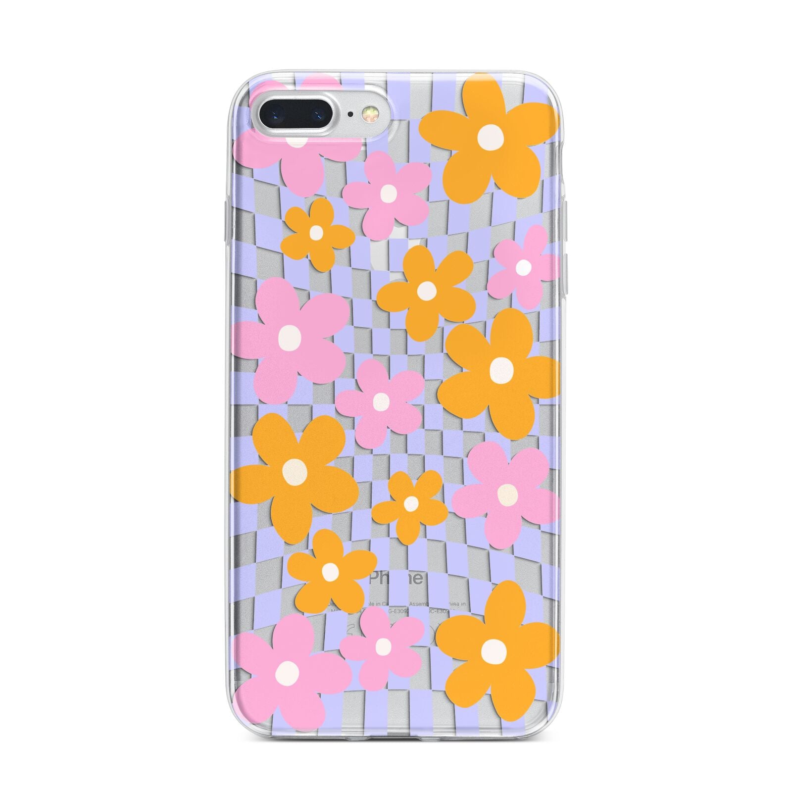 Retro Check Floral iPhone 7 Plus Bumper Case on Silver iPhone