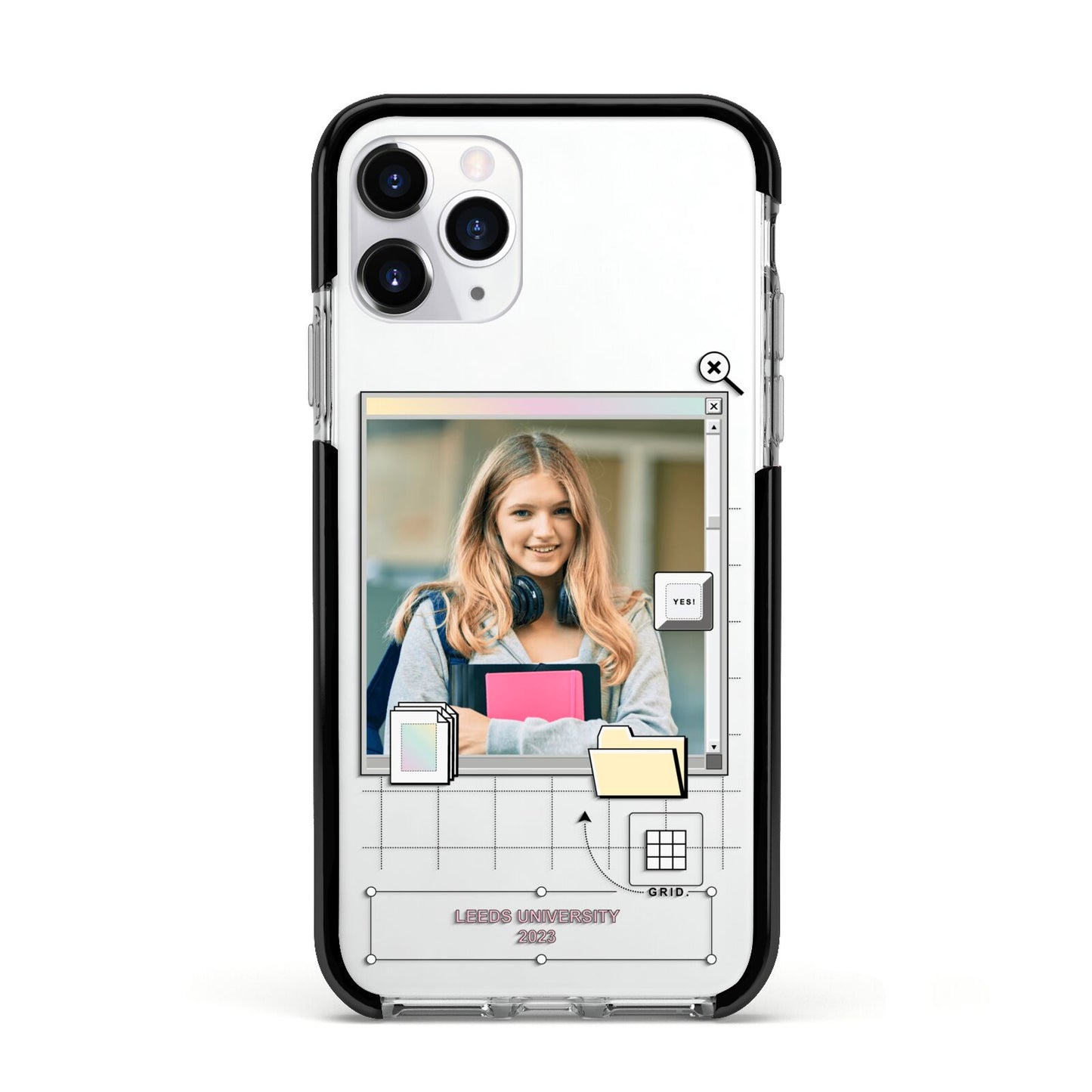 Retro Computer Photo Apple iPhone 11 Pro in Silver with Black Impact Case