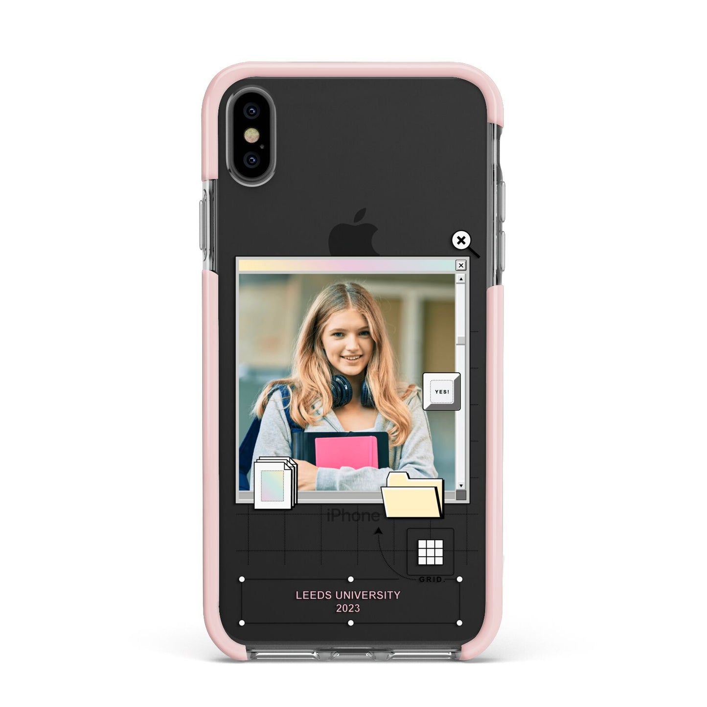 Retro Computer Photo Apple iPhone Xs Max Impact Case Pink Edge on Black Phone