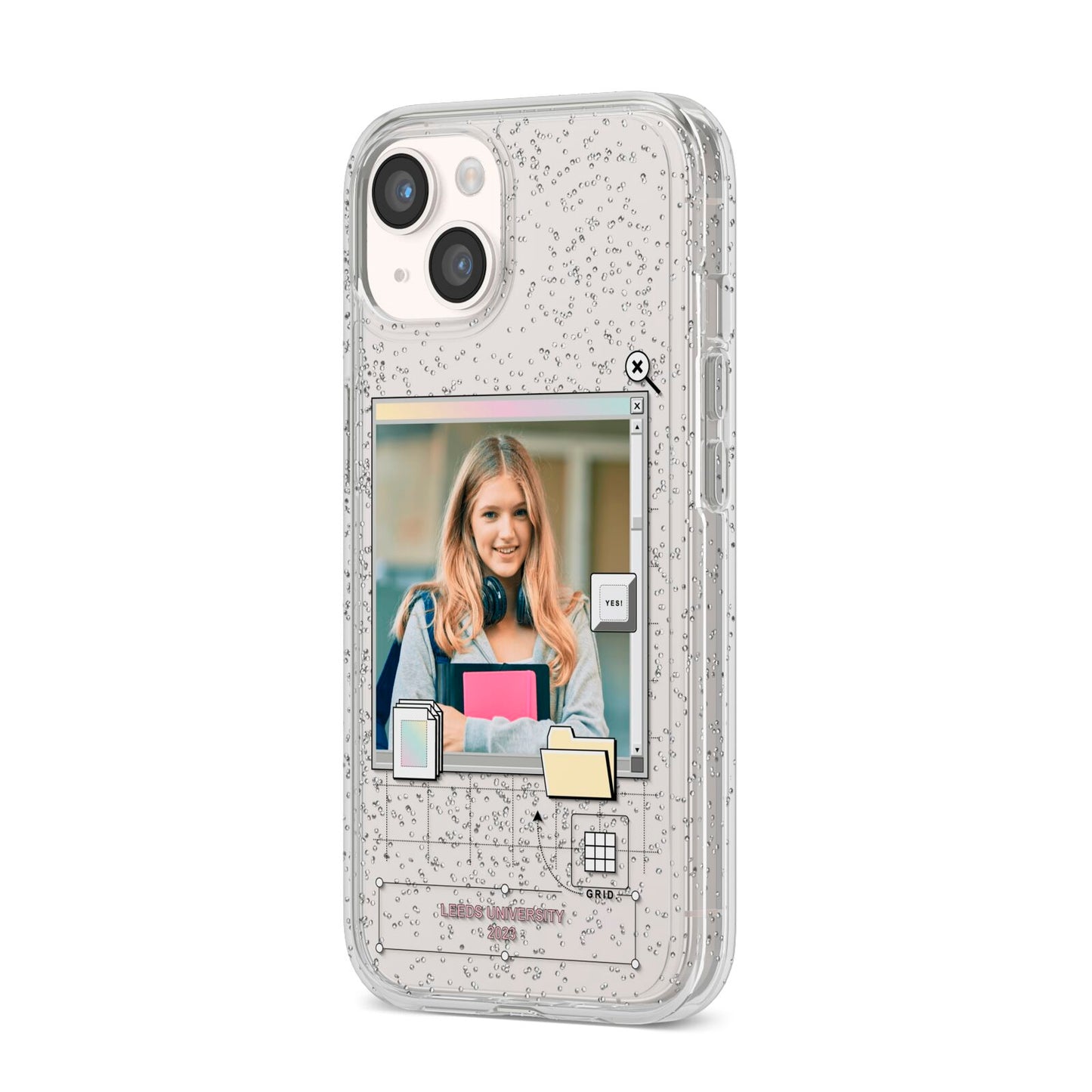 Retro Computer Photo iPhone 14 Glitter Tough Case Starlight Angled Image