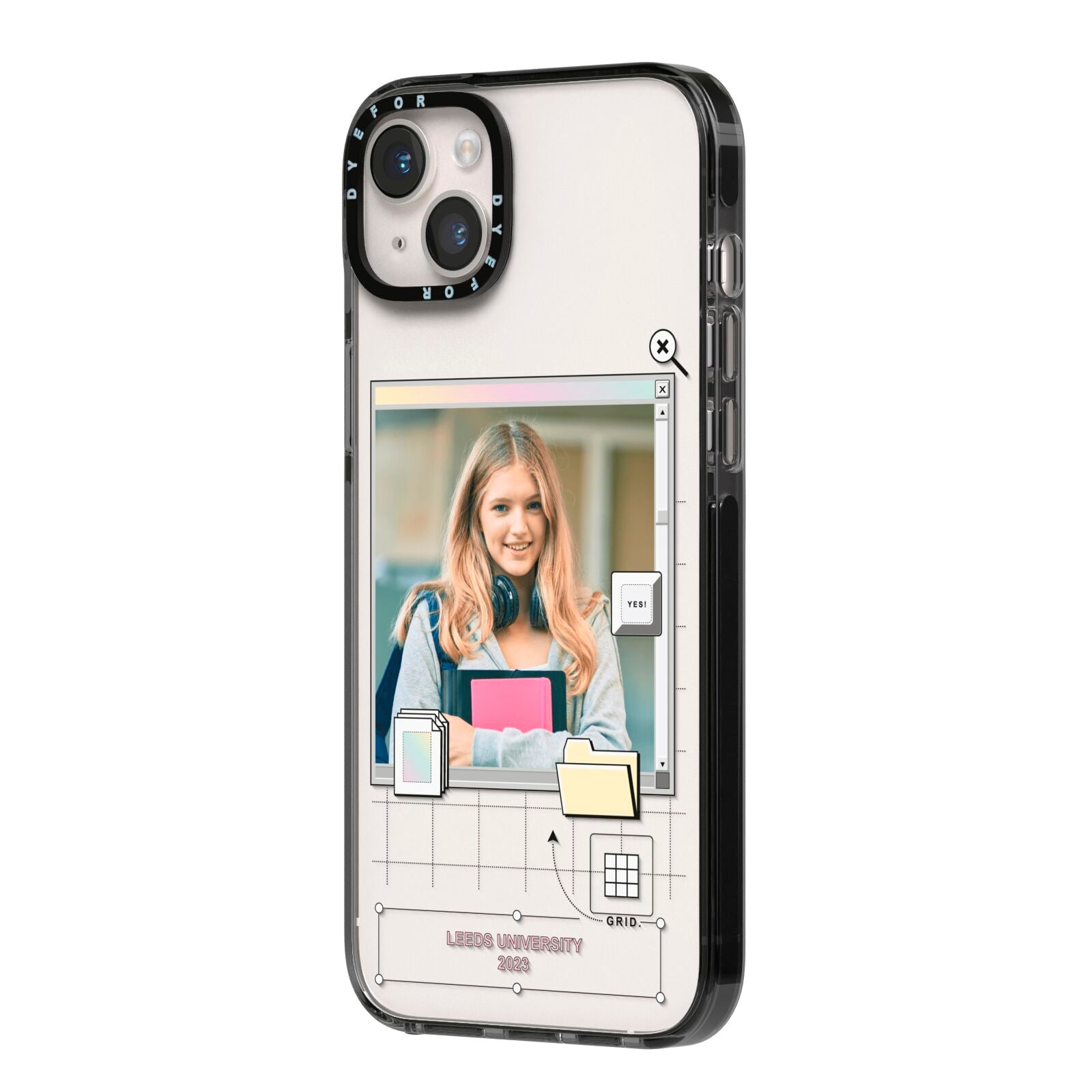 Retro Computer Photo iPhone 14 Plus Black Impact Case Side Angle on Silver phone