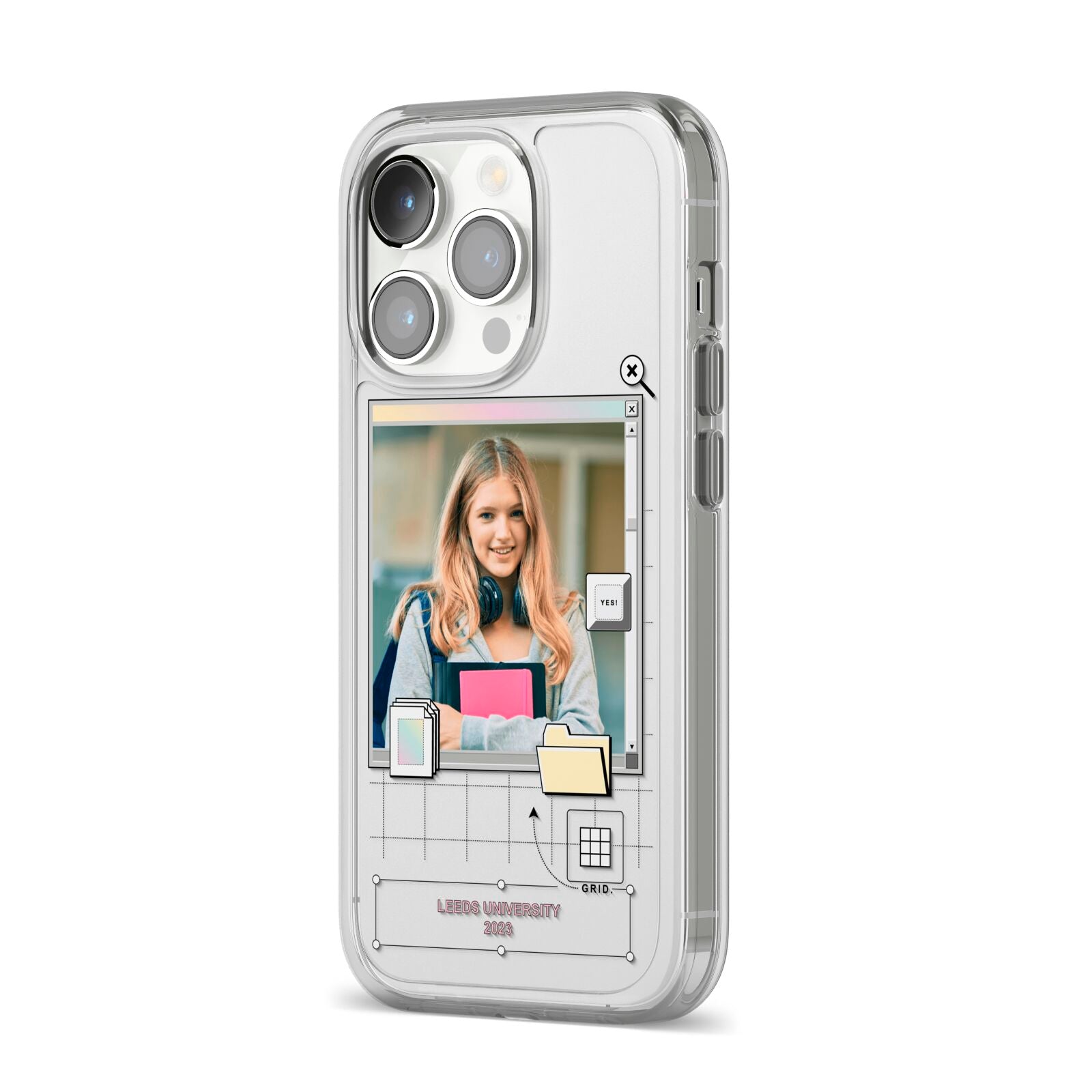 Retro Computer Photo iPhone 14 Pro Clear Tough Case Silver Angled Image