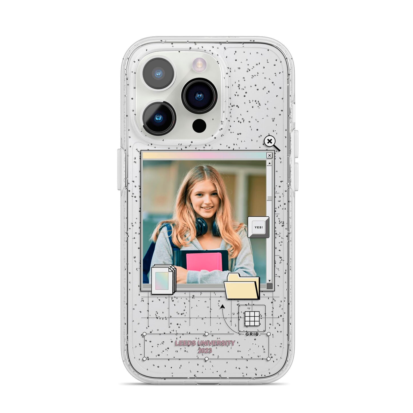Retro Computer Photo iPhone 14 Pro Glitter Tough Case Silver