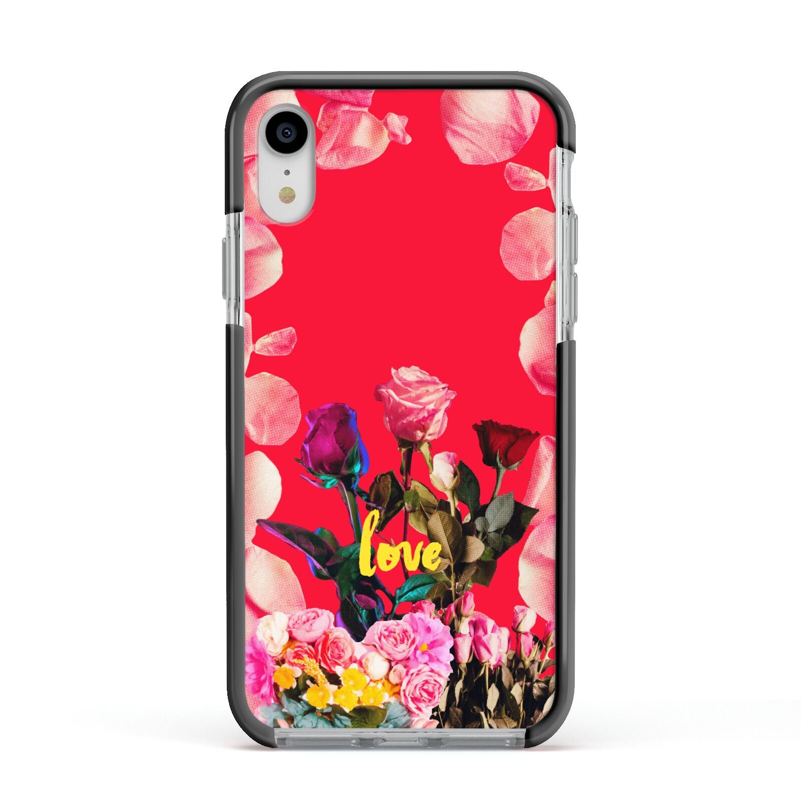 Retro Floral Valentine Apple iPhone XR Impact Case Black Edge on Silver Phone