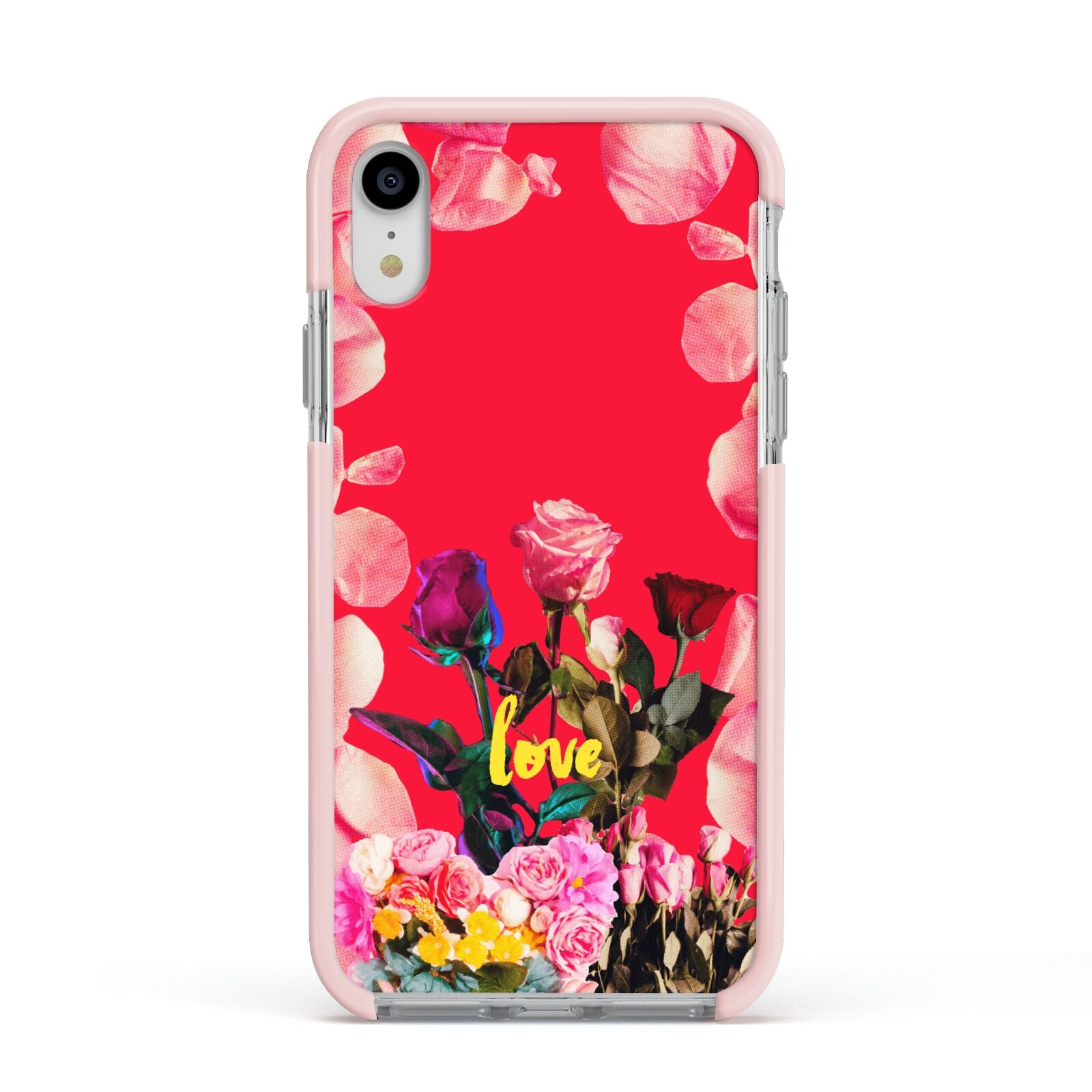 Retro Floral Valentine Apple iPhone XR Impact Case Pink Edge on Silver Phone