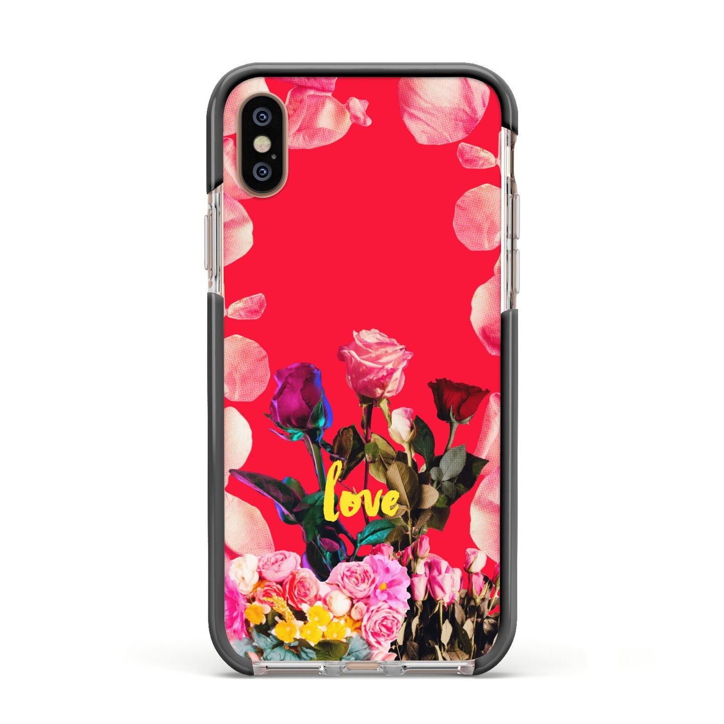 Retro Floral Valentine Apple iPhone Xs Impact Case Black Edge on Gold Phone