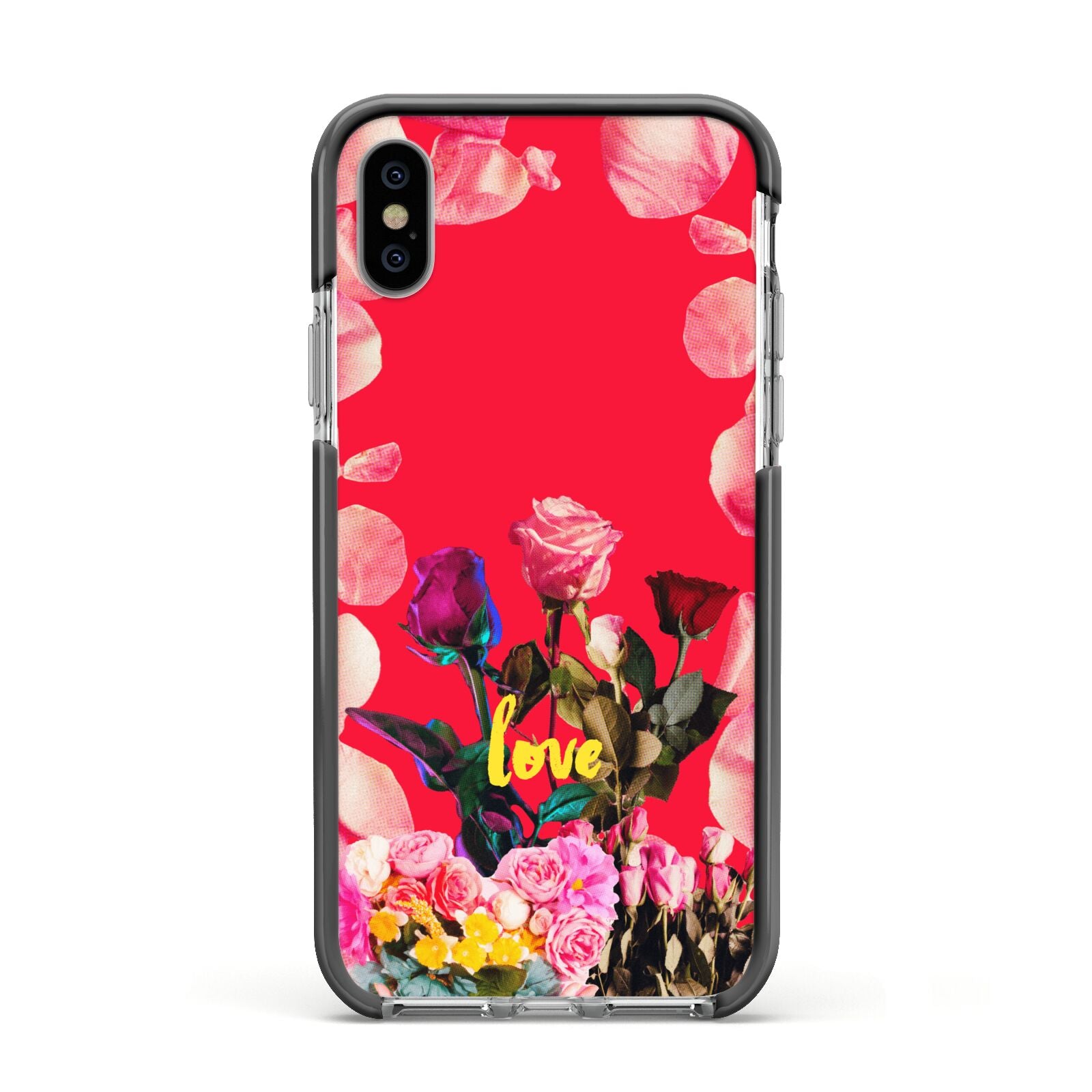 Retro Floral Valentine Apple iPhone Xs Impact Case Black Edge on Silver Phone