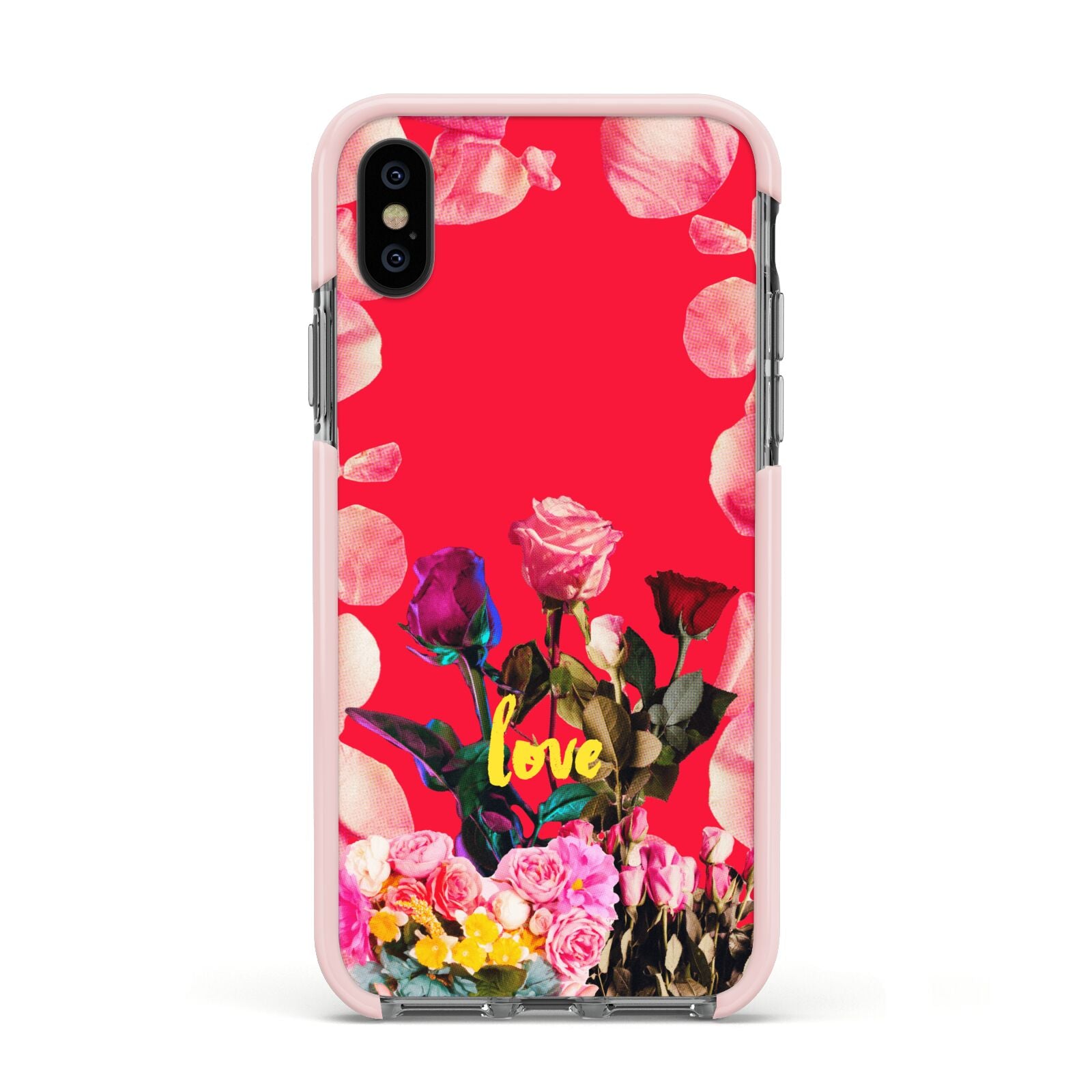 Retro Floral Valentine Apple iPhone Xs Impact Case Pink Edge on Black Phone