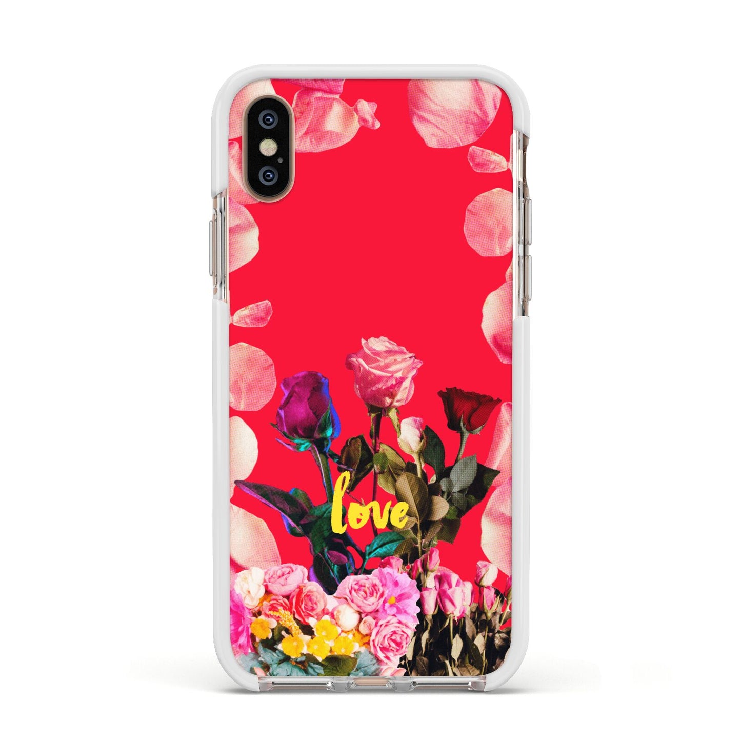 Retro Floral Valentine Apple iPhone Xs Impact Case White Edge on Gold Phone