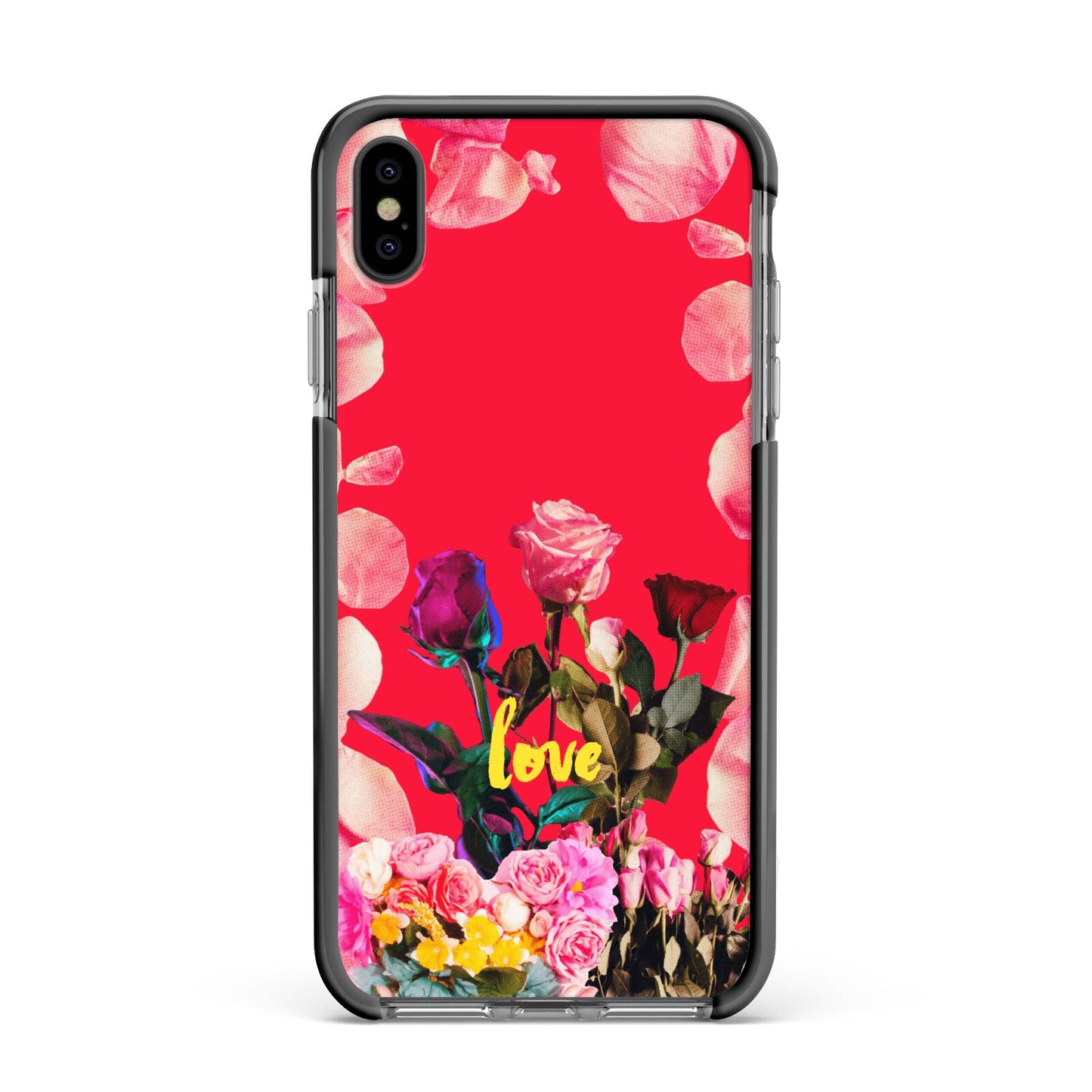 Retro Floral Valentine Apple iPhone Xs Max Impact Case Black Edge on Black Phone