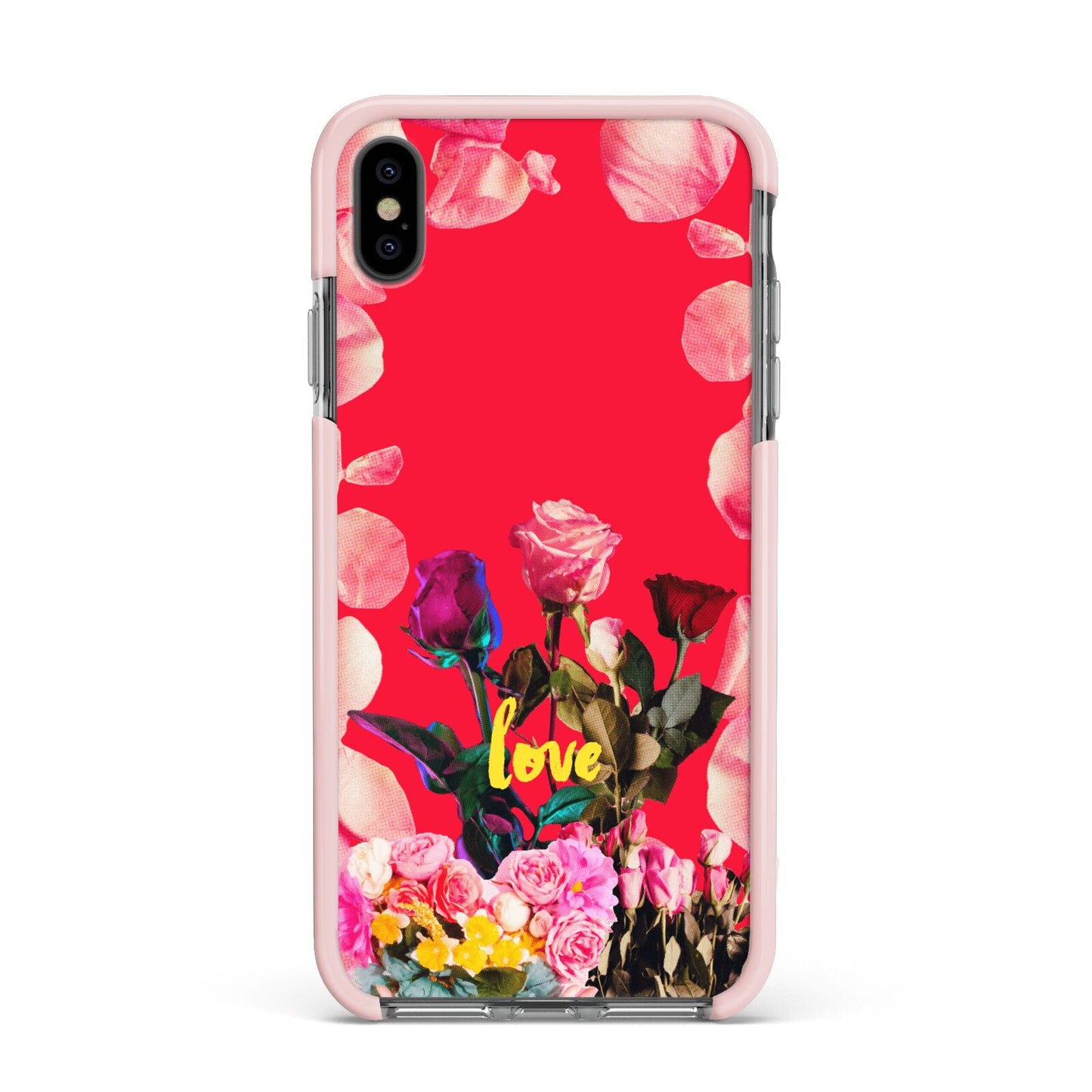 Retro Floral Valentine Apple iPhone Xs Max Impact Case Pink Edge on Black Phone