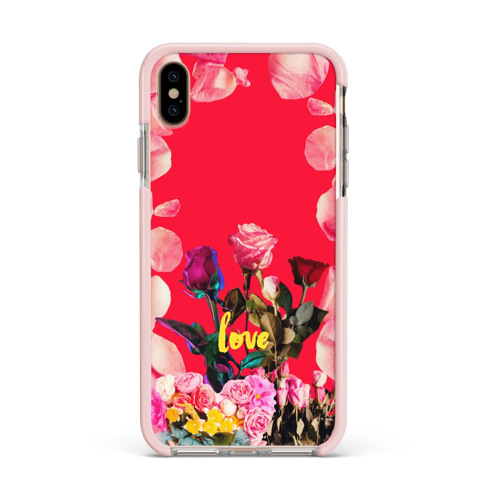 Retro Floral Valentine Apple iPhone Xs Max Impact Case Pink Edge on Gold Phone