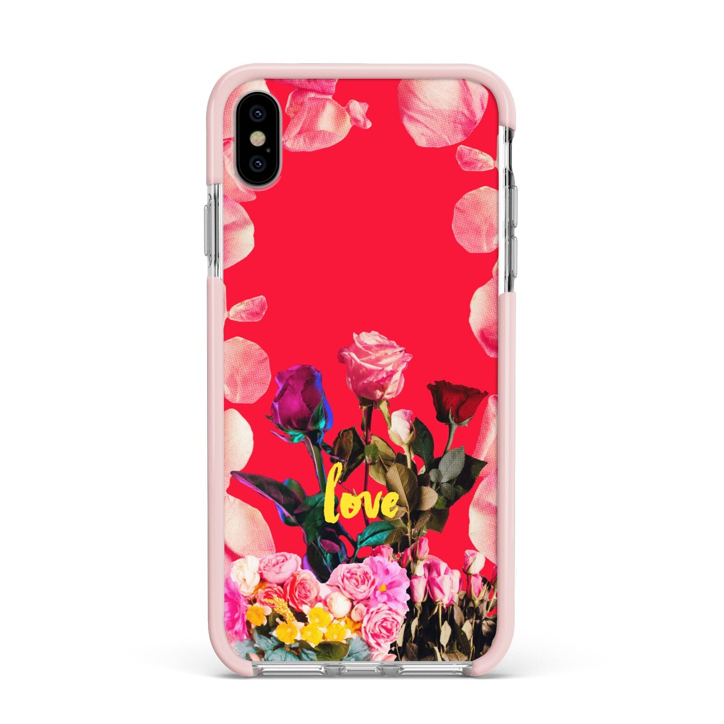 Retro Floral Valentine Apple iPhone Xs Max Impact Case Pink Edge on Silver Phone