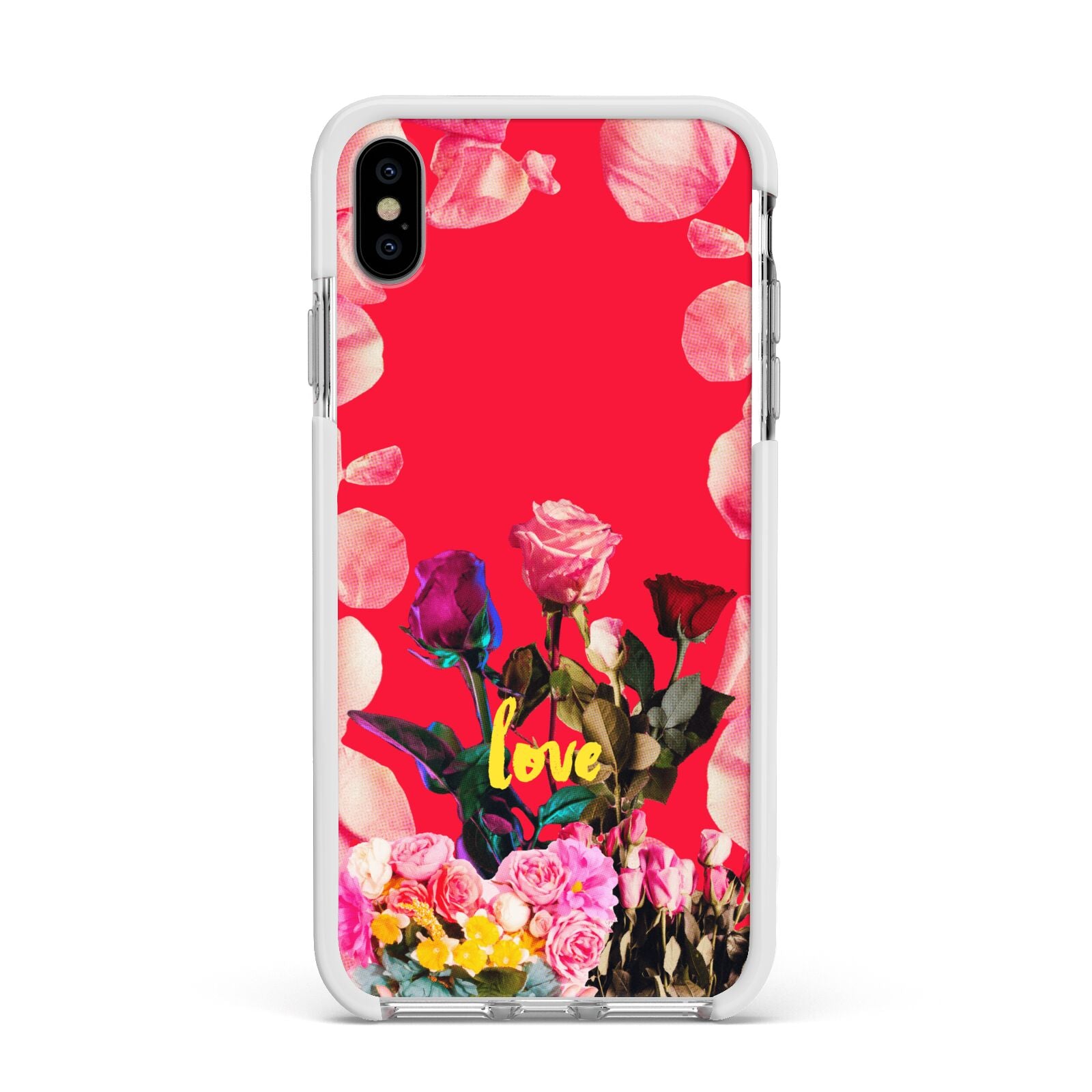 Retro Floral Valentine Apple iPhone Xs Max Impact Case White Edge on Silver Phone