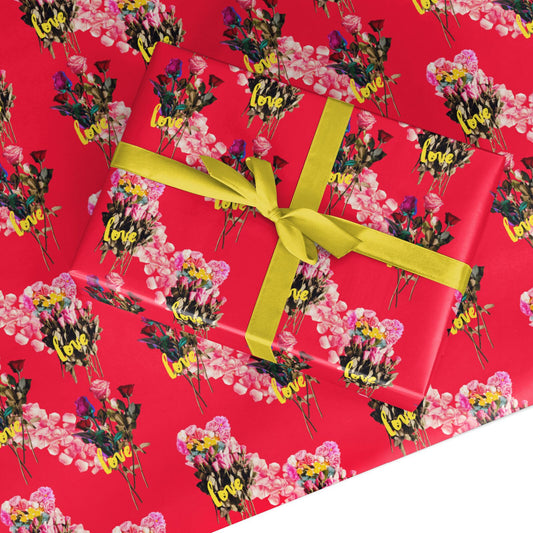 Retro Floral Valentine Custom Wrapping Paper