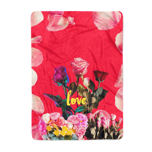 Retro Floral Valentine Large Fleece Blanket