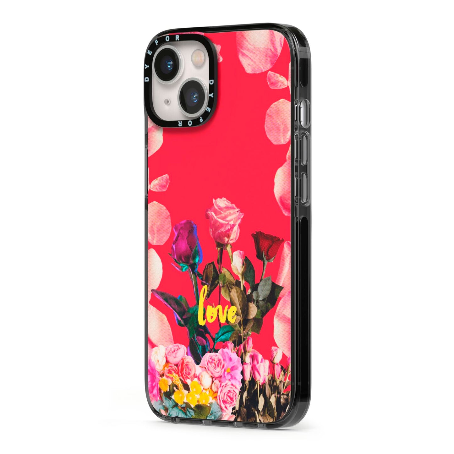 Retro Floral Valentine iPhone 13 Black Impact Case Side Angle on Silver phone