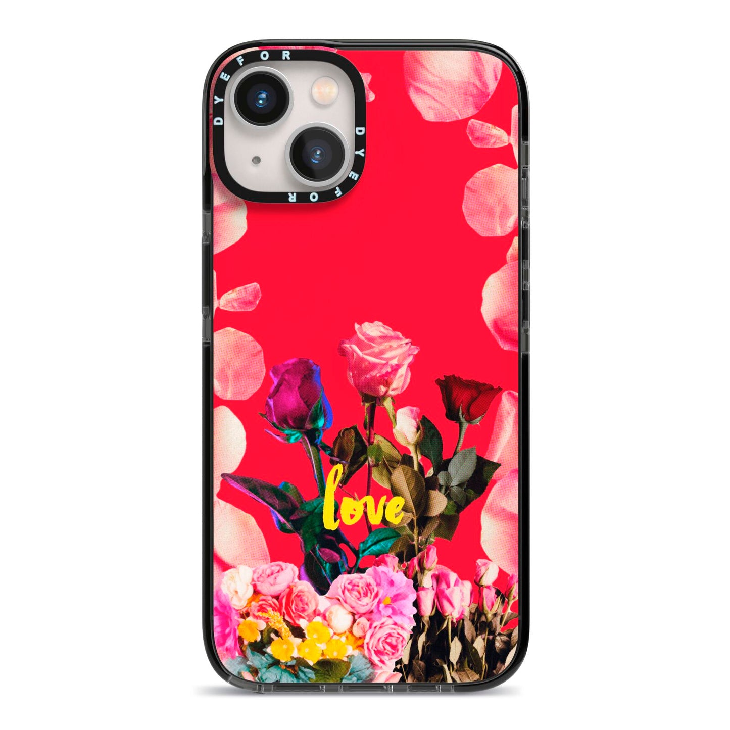 Retro Floral Valentine iPhone 13 Black Impact Case on Silver phone