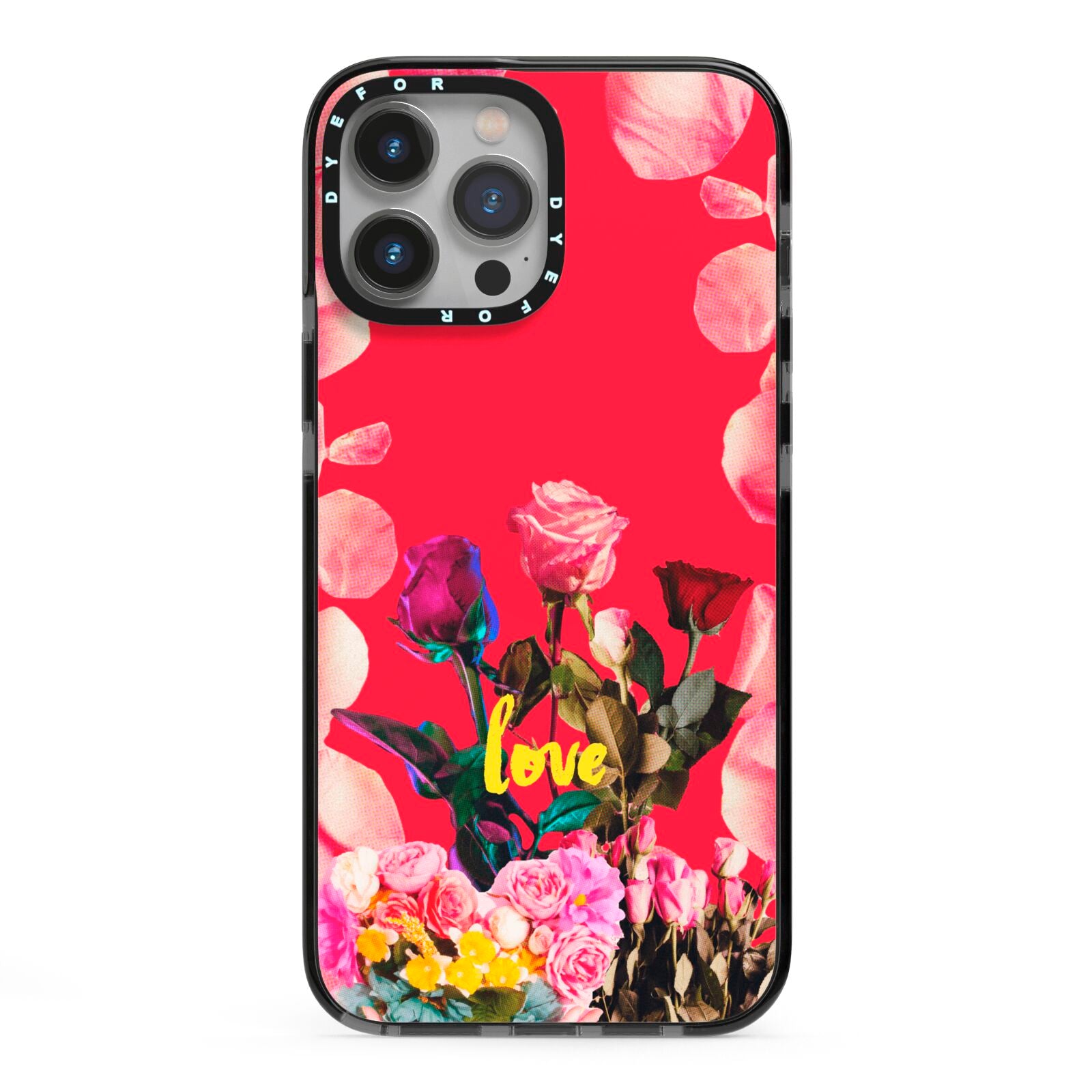 Retro Floral Valentine iPhone 13 Pro Max Black Impact Case on Silver phone