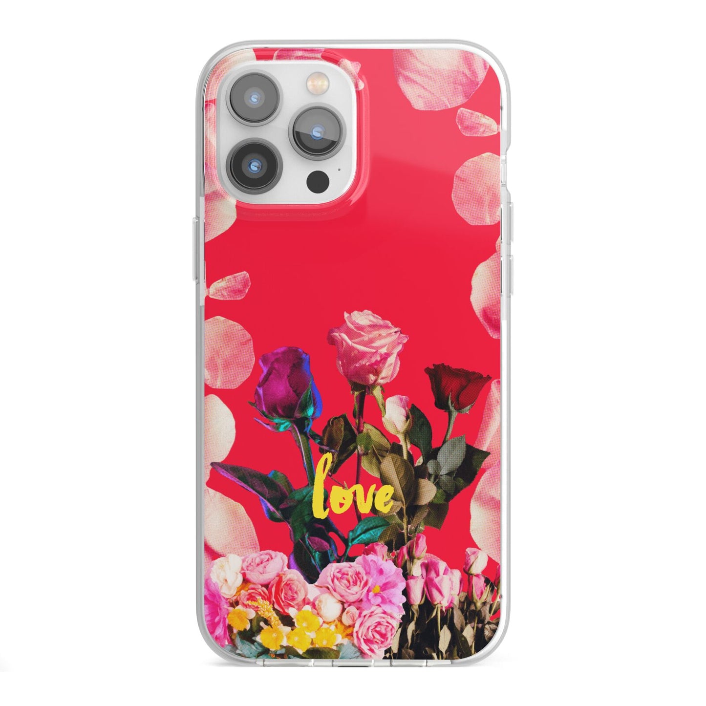 Retro Floral Valentine iPhone 13 Pro Max TPU Impact Case with White Edges