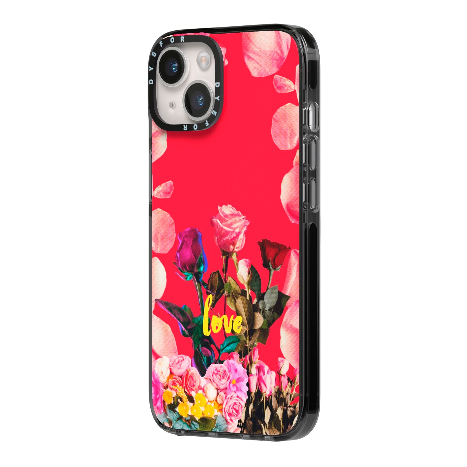 Retro Floral Valentine iPhone 14 Black Impact Case Side Angle on Silver phone