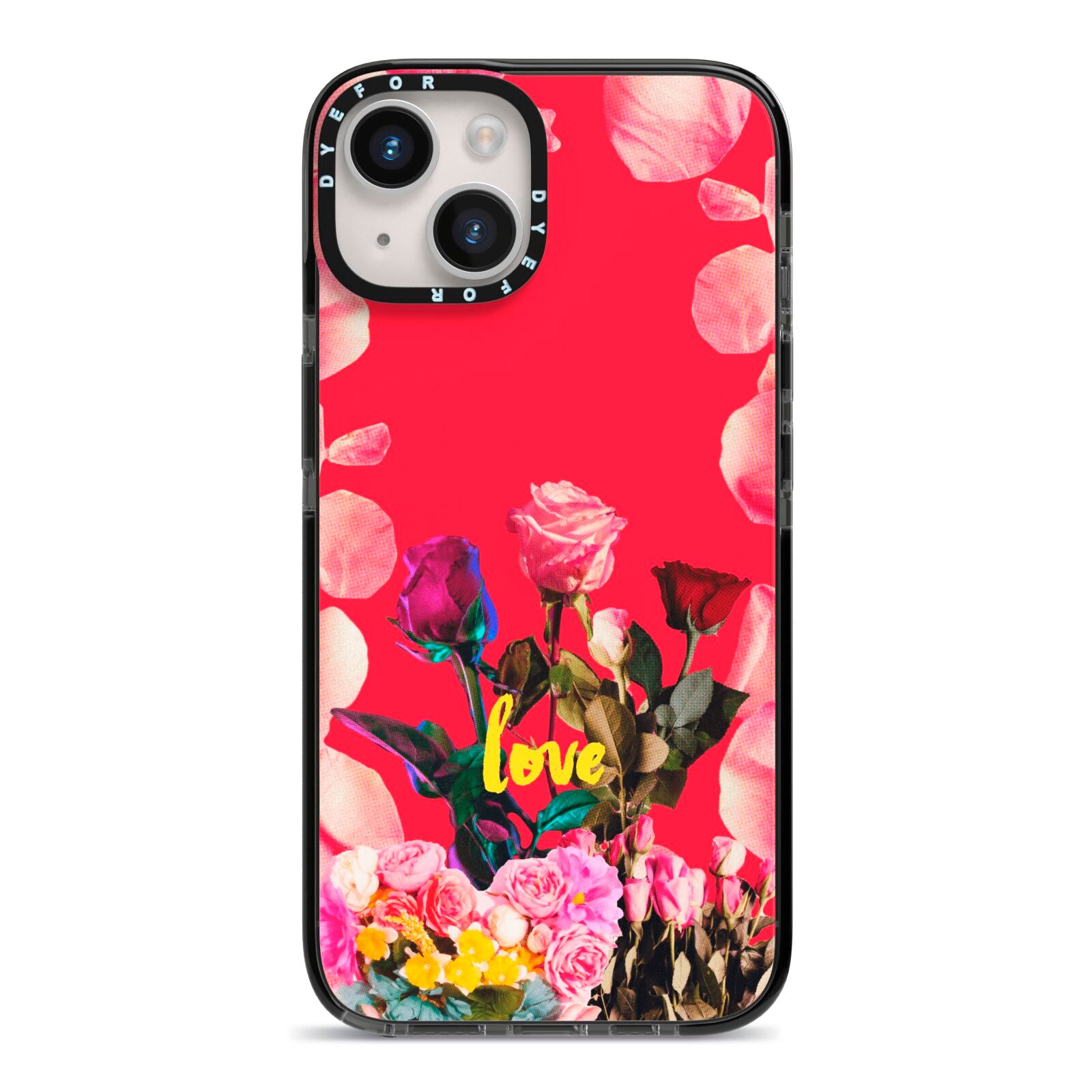 Retro Floral Valentine iPhone 14 Black Impact Case on Silver phone