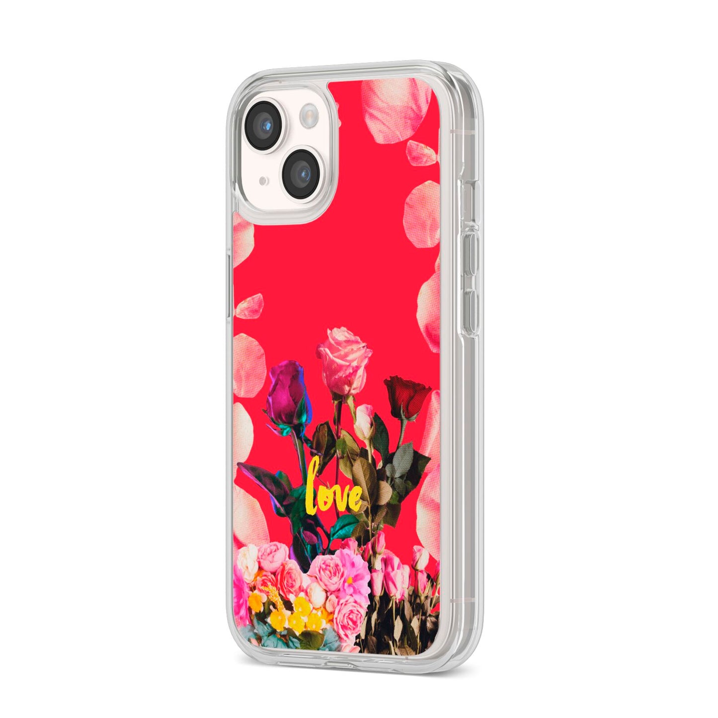Retro Floral Valentine iPhone 14 Clear Tough Case Starlight Angled Image
