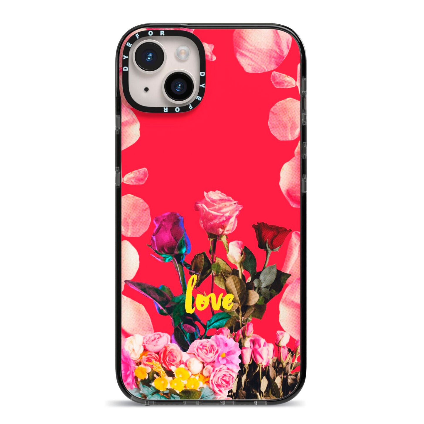 Retro Floral Valentine iPhone 14 Plus Black Impact Case on Silver phone