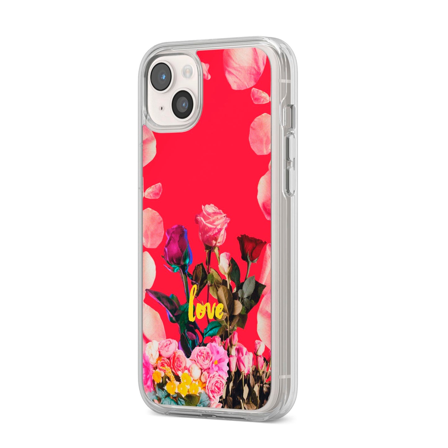 Retro Floral Valentine iPhone 14 Plus Clear Tough Case Starlight Angled Image