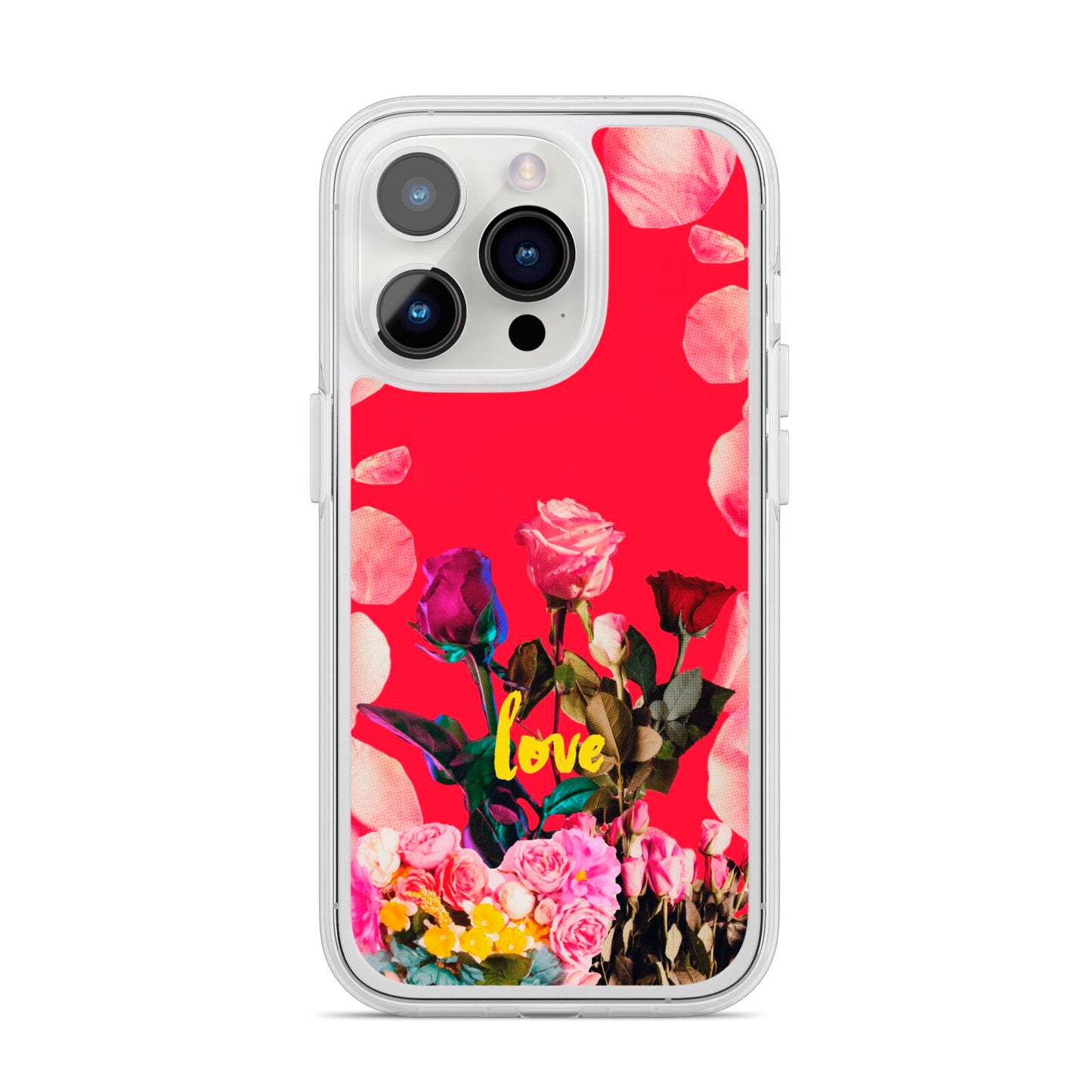 Retro Floral Valentine iPhone 14 Pro Clear Tough Case Silver