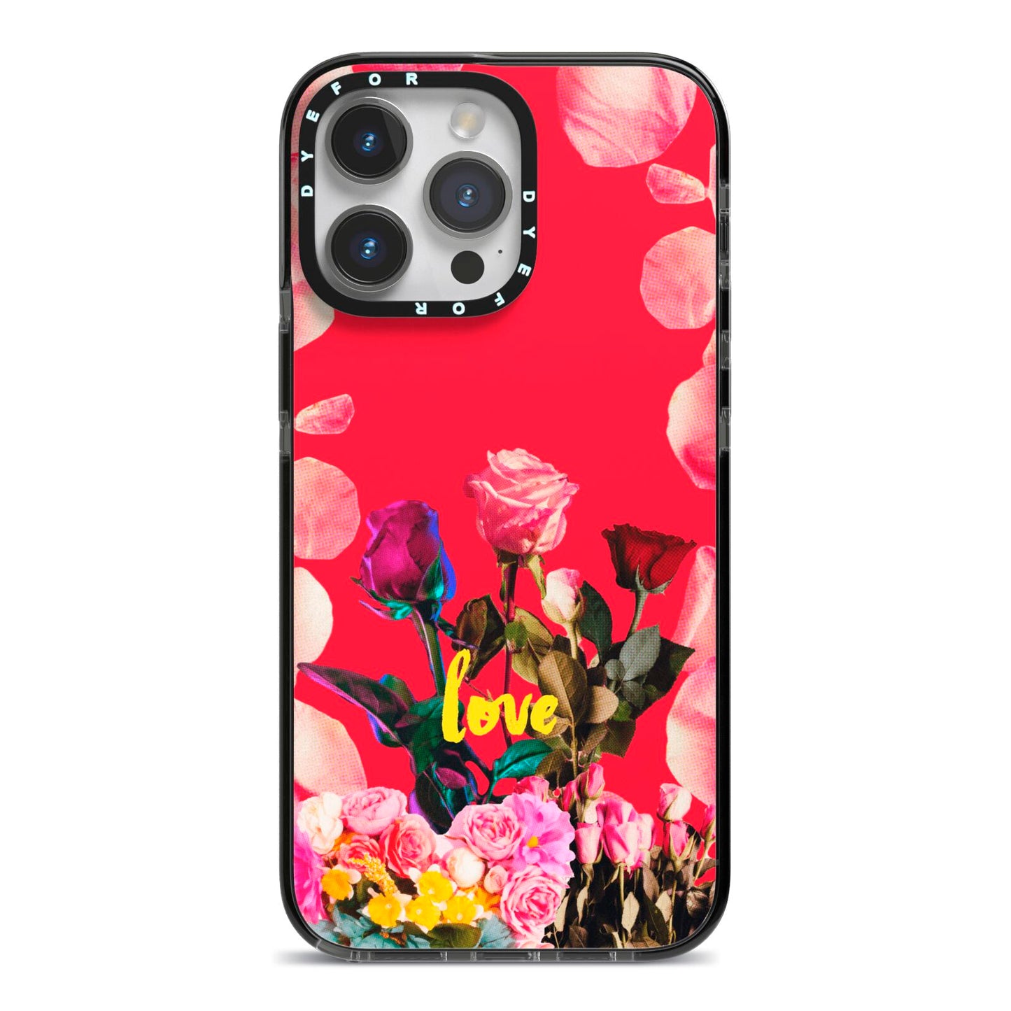 Retro Floral Valentine iPhone 14 Pro Max Black Impact Case on Silver phone