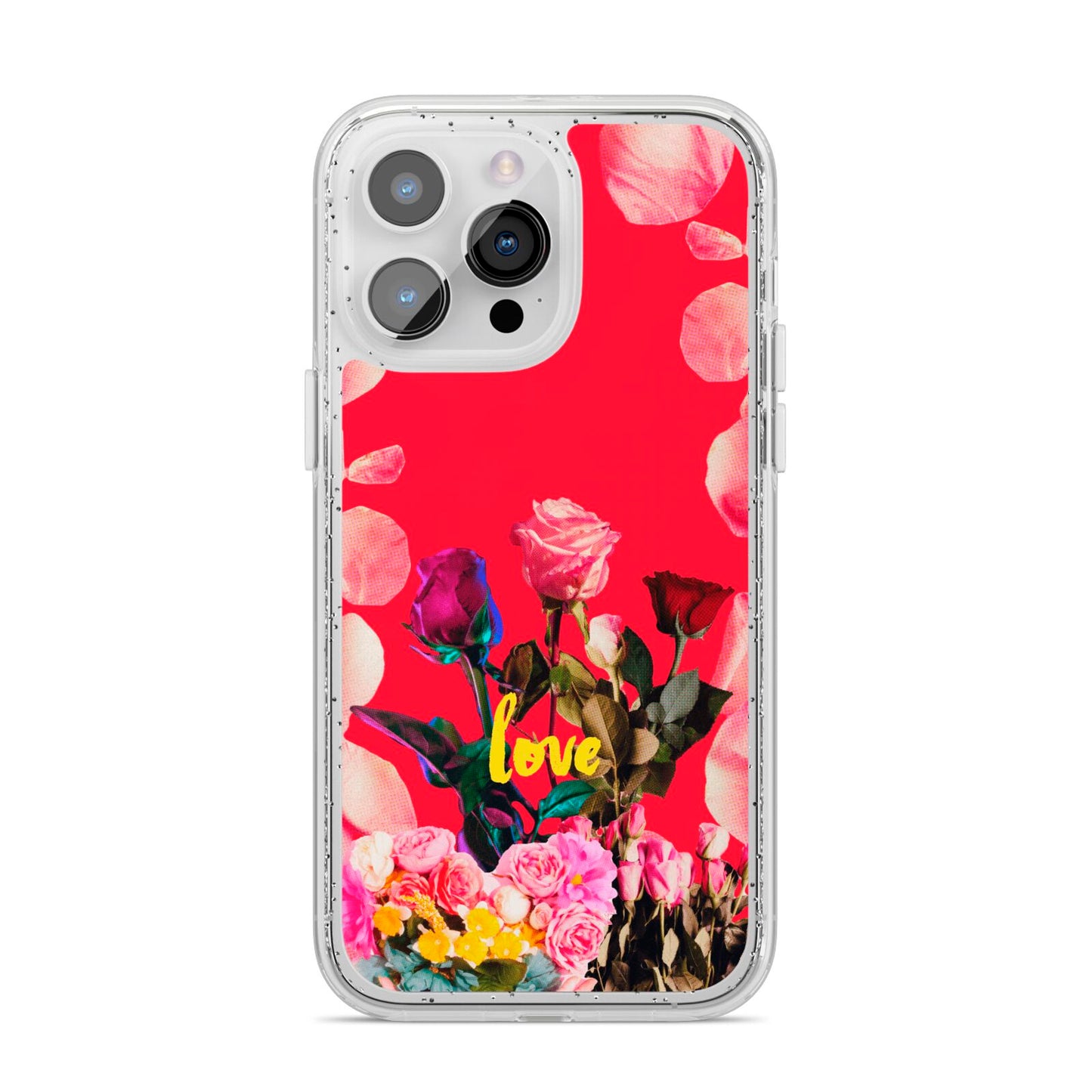 Retro Floral Valentine iPhone 14 Pro Max Glitter Tough Case Silver