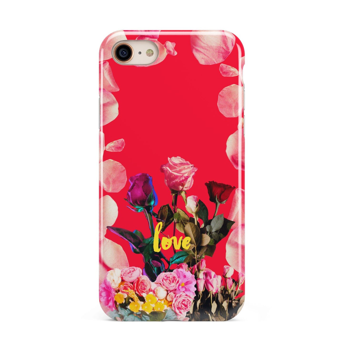 Retro Floral Valentine iPhone 8 3D Tough Case on Gold Phone