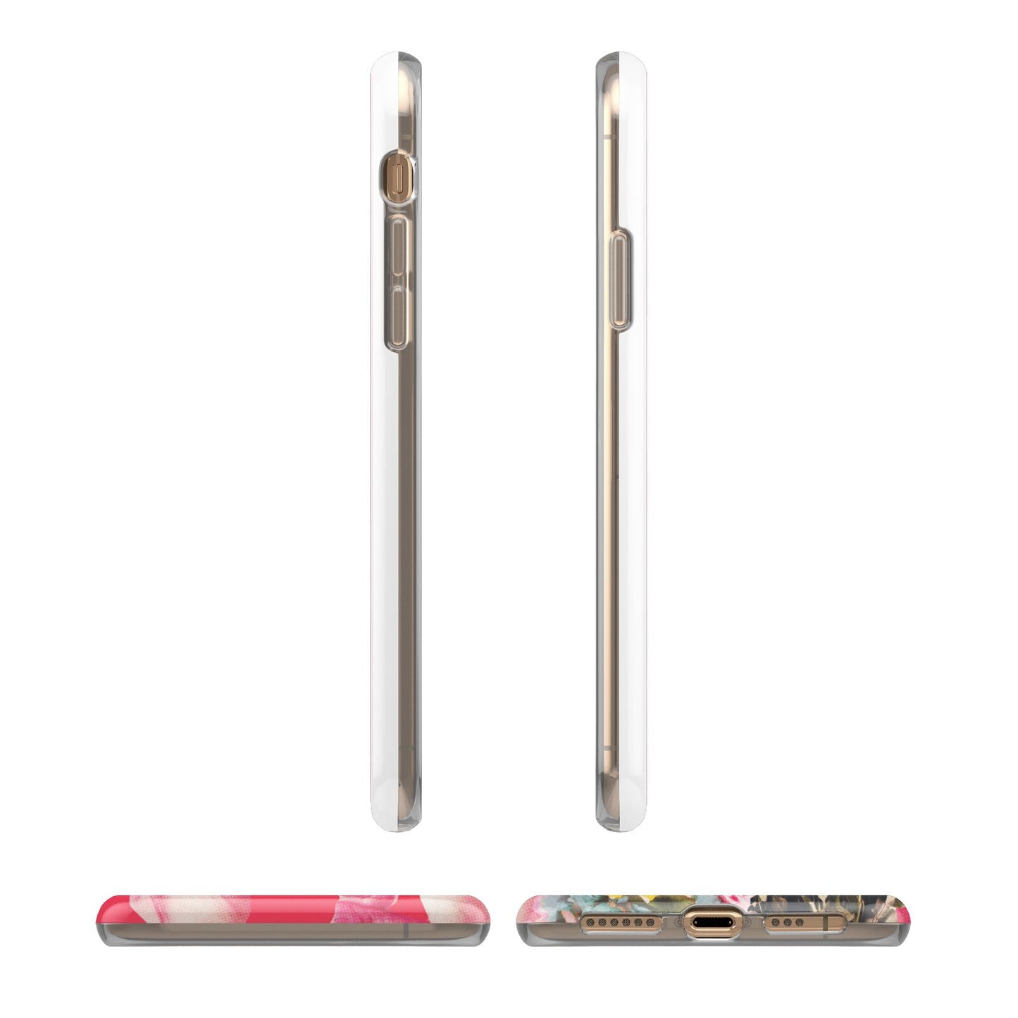 Retro Floral Valentine iPhone XS 3D Tough Case in Gold Angled Images