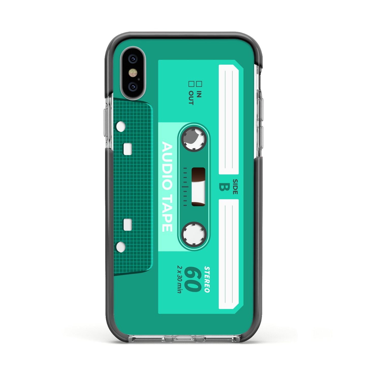 Retro Green Tape Apple iPhone Xs Impact Case Black Edge on Silver Phone