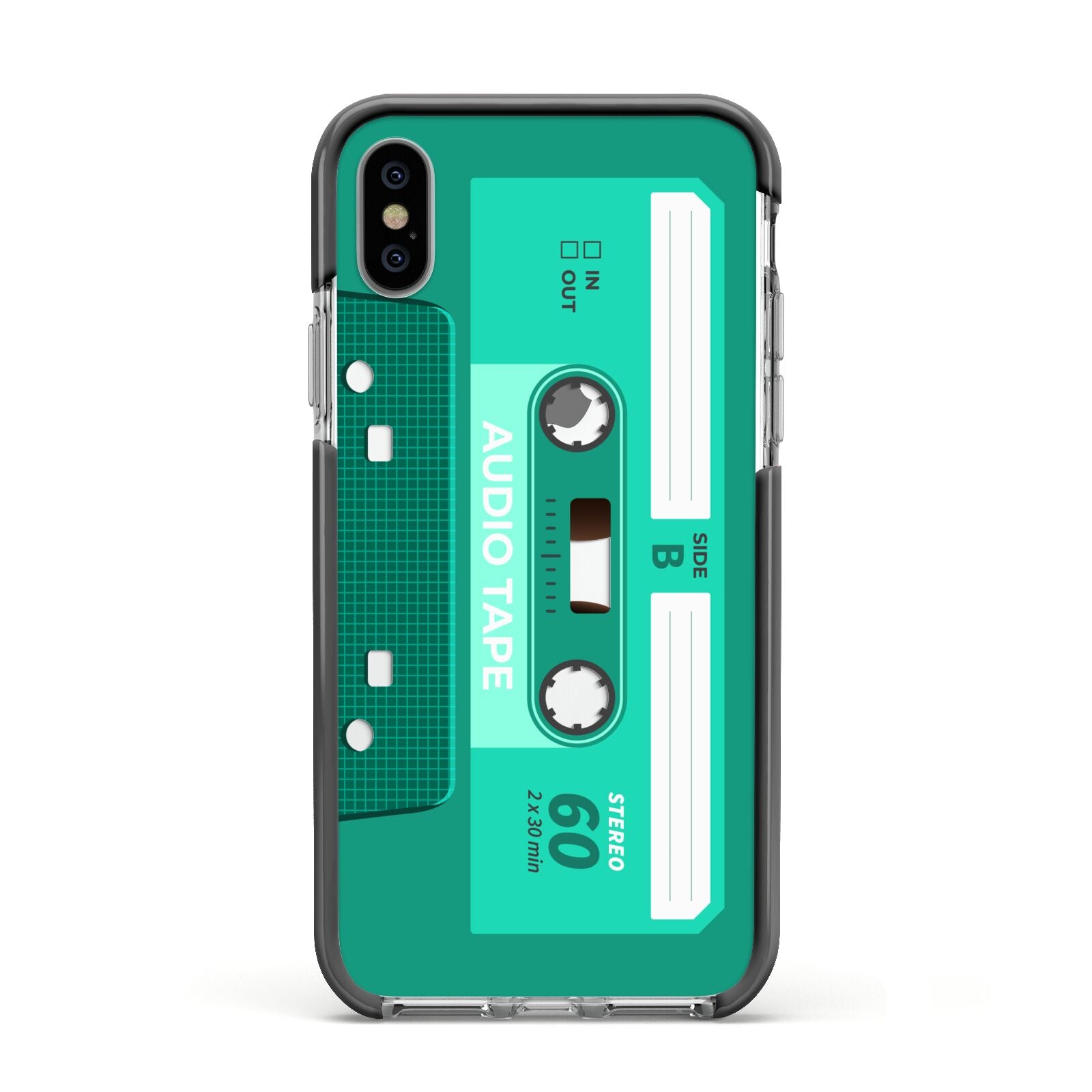 Retro Green Tape Apple iPhone Xs Impact Case Black Edge on Silver Phone