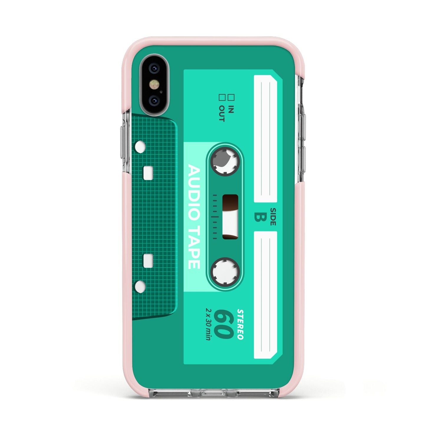 Retro Green Tape Apple iPhone Xs Impact Case Pink Edge on Silver Phone