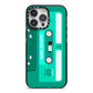 Retro Green Tape iPhone 14 Pro Max Black Impact Case on Silver phone