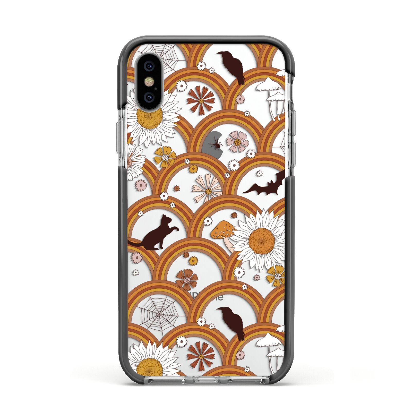Retro Halloween Apple iPhone Xs Impact Case Black Edge on Silver Phone