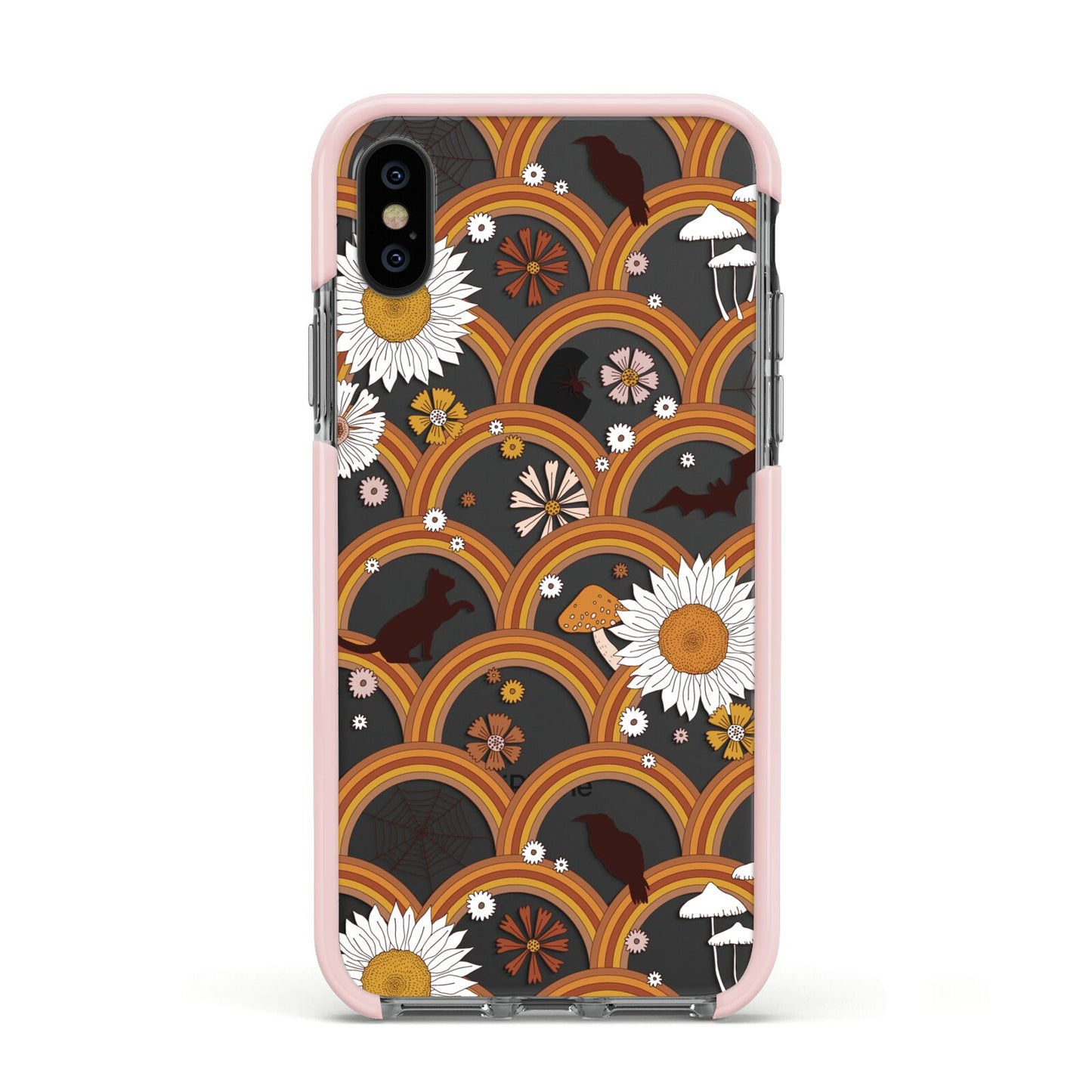 Retro Halloween Apple iPhone Xs Impact Case Pink Edge on Black Phone