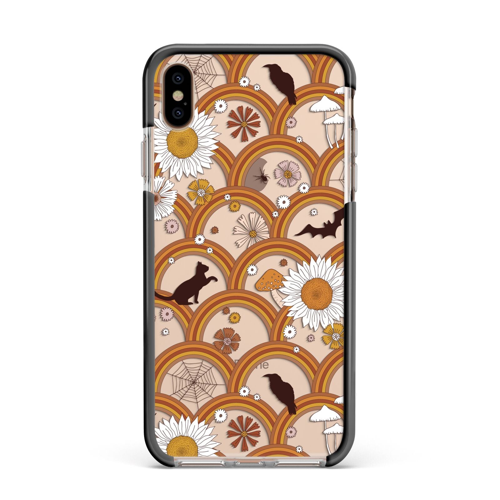 Retro Halloween Apple iPhone Xs Max Impact Case Black Edge on Gold Phone