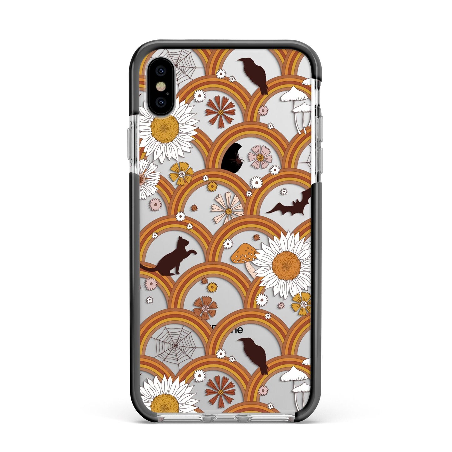 Retro Halloween Apple iPhone Xs Max Impact Case Black Edge on Silver Phone