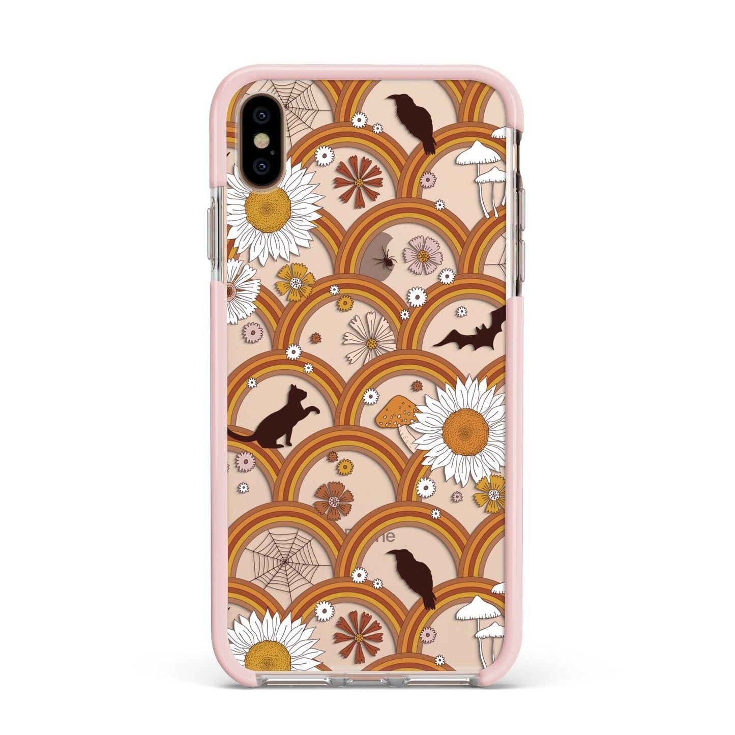 Retro Halloween Apple iPhone Xs Max Impact Case Pink Edge on Gold Phone