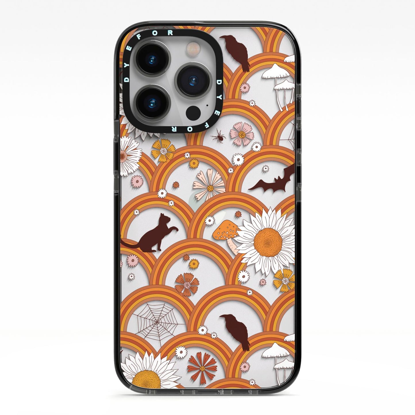 Retro Halloween iPhone 13 Pro Black Impact Case on Silver phone